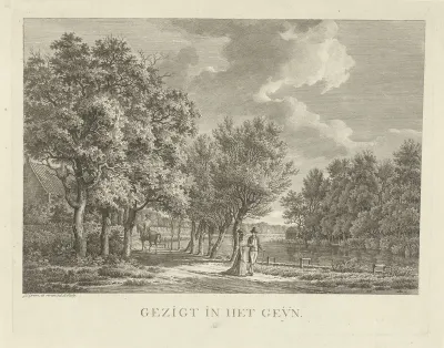 Landschap met een paar, wandelend langs de oever van het Gein
