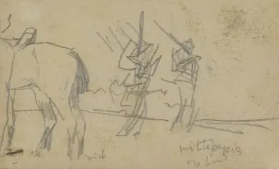 Landschap met een paard en twee soldaten, mogelijk huzaren