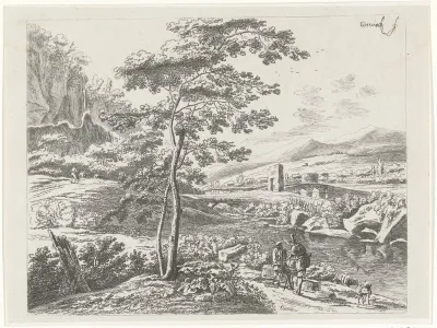 Landschap met een pelgrim en een herder