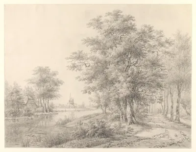 Landschap met een rivier en een landweg