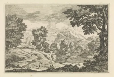 Landschap met een rivier en herders