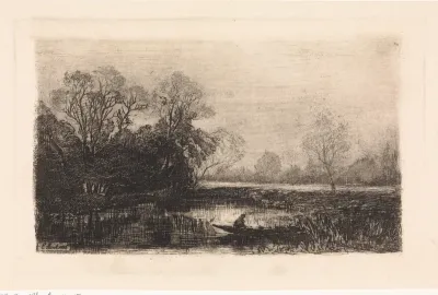 Landschap met een roeiboot in een sloot