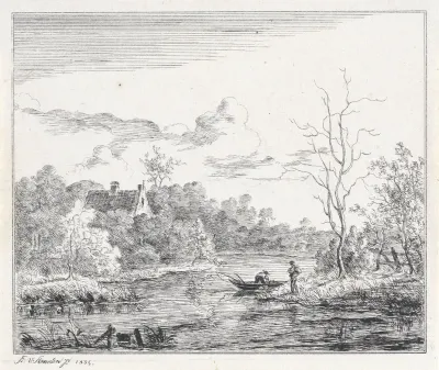 Landschap met een roeiboot op het water