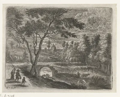 Landschap met een ruïne van een brug