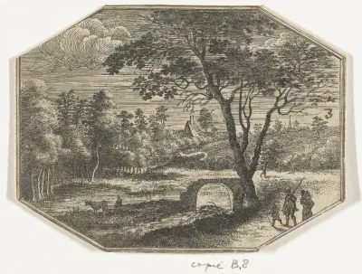 Landschap met een ruïne van een brug