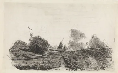 Landschap met een schuur en twee ruiters