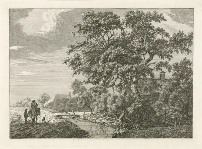Landschap met een sloot en boerderijen