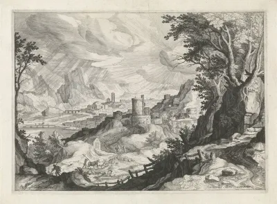 Landschap met een stad op de achtergrond