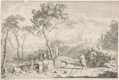 Landschap met een standbeeld