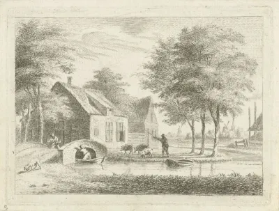 Landschap met een stenen brug