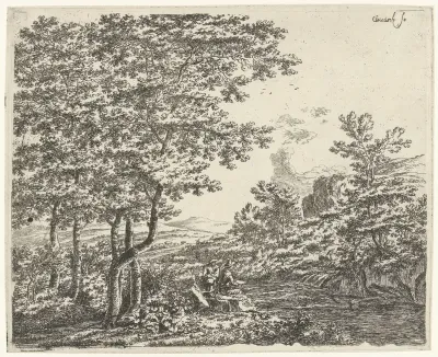Landschap met een tekenaar