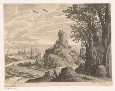 Landschap met een toren aan zee