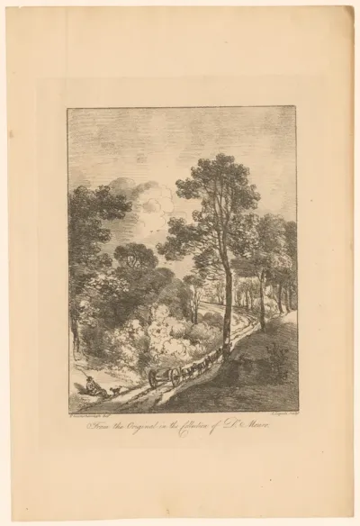 Landschap met een trekkar op een bospad
