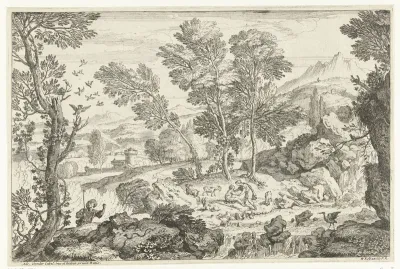 Landschap met een uil in een boom