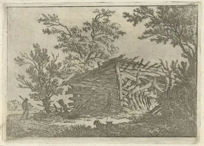 Landschap met een vervallen boerenschuur