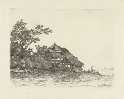 Landschap met een vervallen schuur