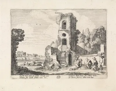 Landschap met een vervallen toren: juni