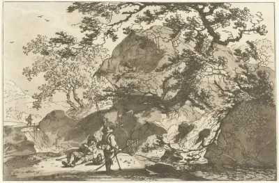 Landschap met een visser en een rustende man