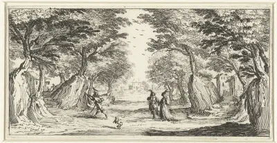 Landschap met een voornaam stel en een luitspeler