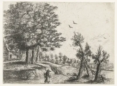 Landschap met een vrouw en een fluitspelende herder