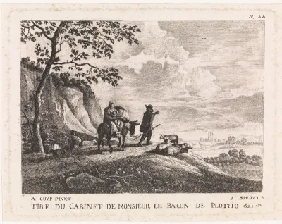 Landschap met een vrouw en een kind op een ezel
