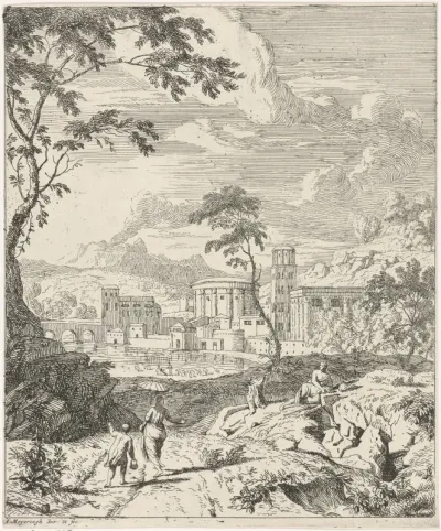 Landschap met een vrouw met parasol