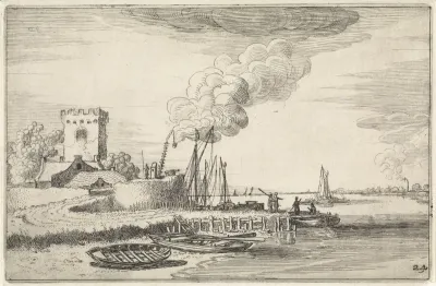 Landschap met een vuurtoren in een haven