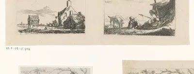 Landschap met een wagen bij een herberg/ Figuren bij een tent
