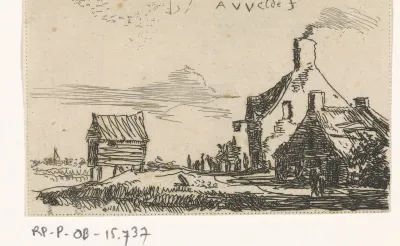 Landschap met een wagen bij een herberg