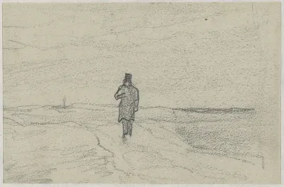 Landschap met een wandelaar