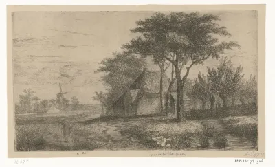 Landschap met een wandelaar