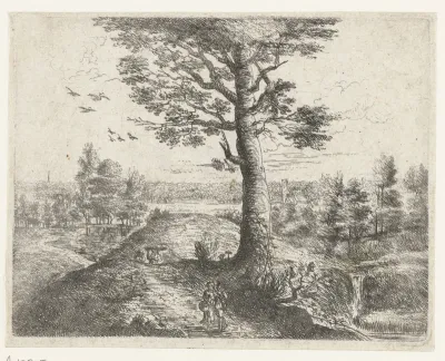 Landschap met een wandelend paar