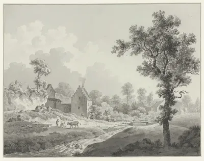 Landschap met een watermolen aan een beek
