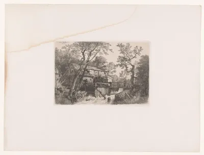 Landschap met een watermolen en een visser