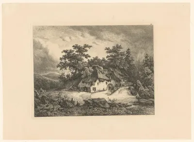 Landschap met een watermolen en regen op komst
