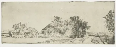 Landschap met een weg langs een sloot