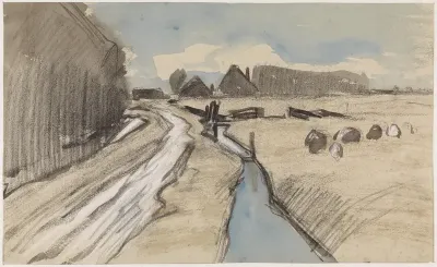 Landschap met een weg langs een sloot