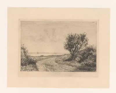 Landschap met een weg langs het water