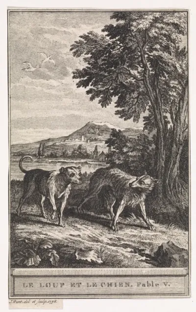 Landschap met een wolf en een hond