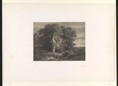 Landschap met eik aan een beek
