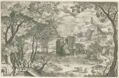 Landschap met Eliëzer en Rebekka bij de waterbron