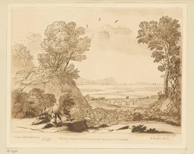 Landschap met engel en rust tijdens de vlucht naar Egypte