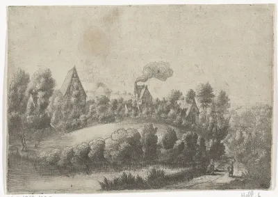 Landschap met enkele huizen