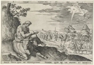 Landschap met evangelist Lucas