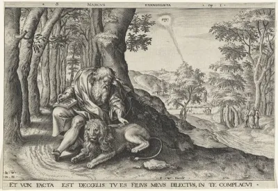 Landschap met evangelist Marcus