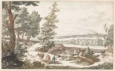 Landschap met ezels op een weg