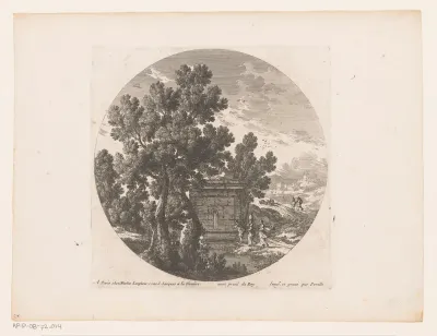 Landschap met figuren bij antieke bron