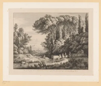 Landschap met figuren bij een badplaats