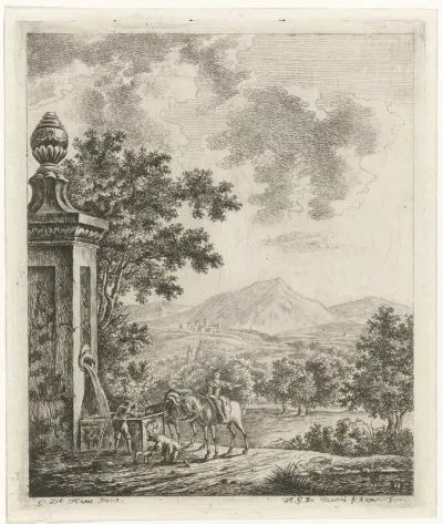 Landschap met figuren bij een bron
