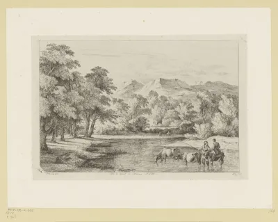 Landschap met figuren bij een doorwaadbare plaats